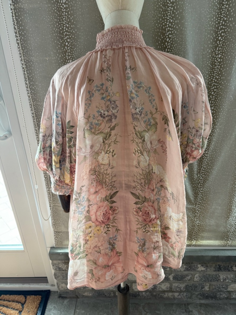 Zimmermann Dusty Pink Floral Smocked-Neck Blouse - Picture 3 of 8